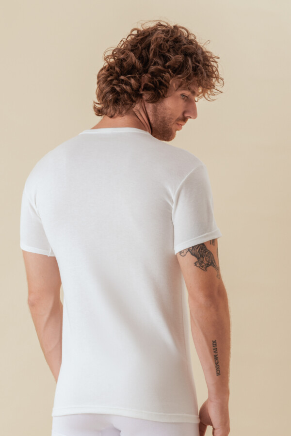 Maglia intima uomo mezza manica girocollo in lana cotone per una morbidissima e freschissima sensazione sulla pelle
