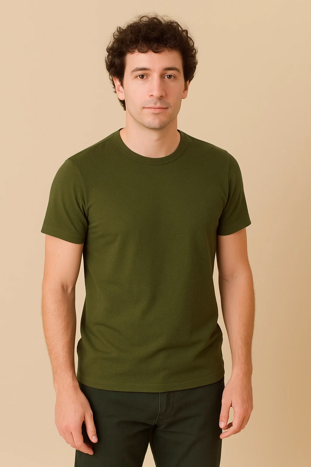 c081-MEZZA-MANICA-GIRO-COTONE-JERSEY-VERDE-MILITARE-FRONTE