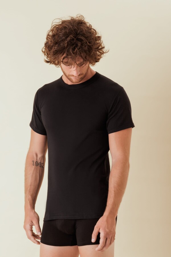 j005 MEZZA MANICA GIRO SCOLLO ALTO COTONE JERSEY NERO FRONTE 1