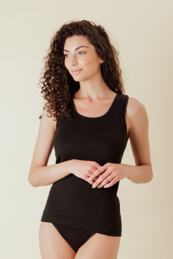 Canotta intimo donna spalla larga raso in 100% cotone jersey a costina per una morbidissima e freschissima sensazione sulla pelle