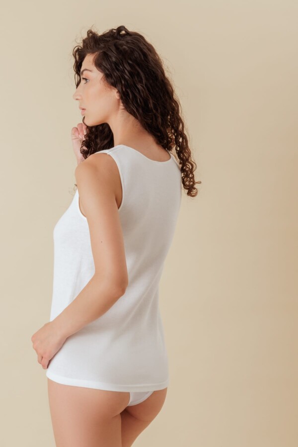 Canotta intima donna spalla larga pizzo in lana cotone per una morbidissima e freschissima sensazione sulla pelle