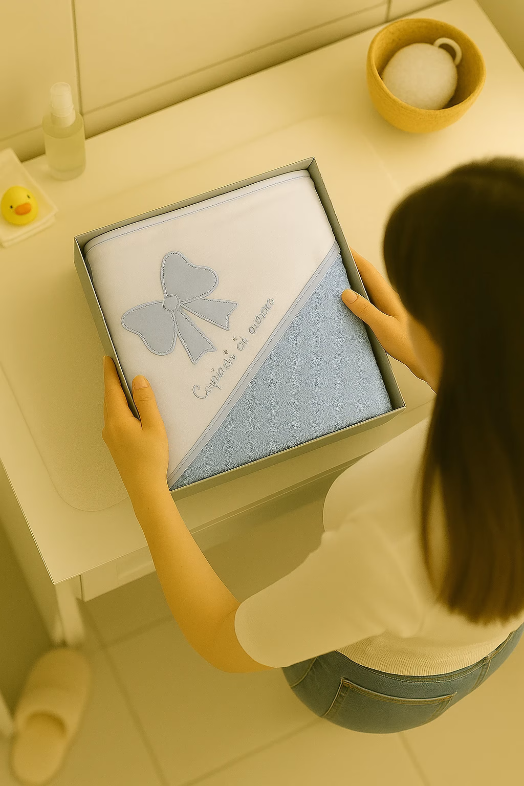 marcluis-accappatoio-neonato-fiocco-celeste pieno accappatoio con fiocco ricamato