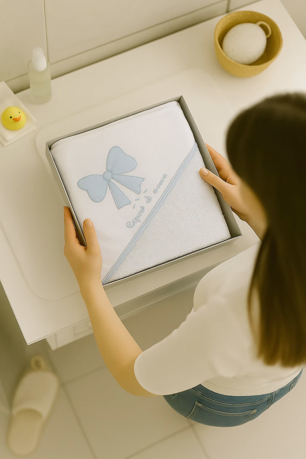 marcluis-accappatoio-neonato-fiocco-celeste accappatoio con fiocco ricamato