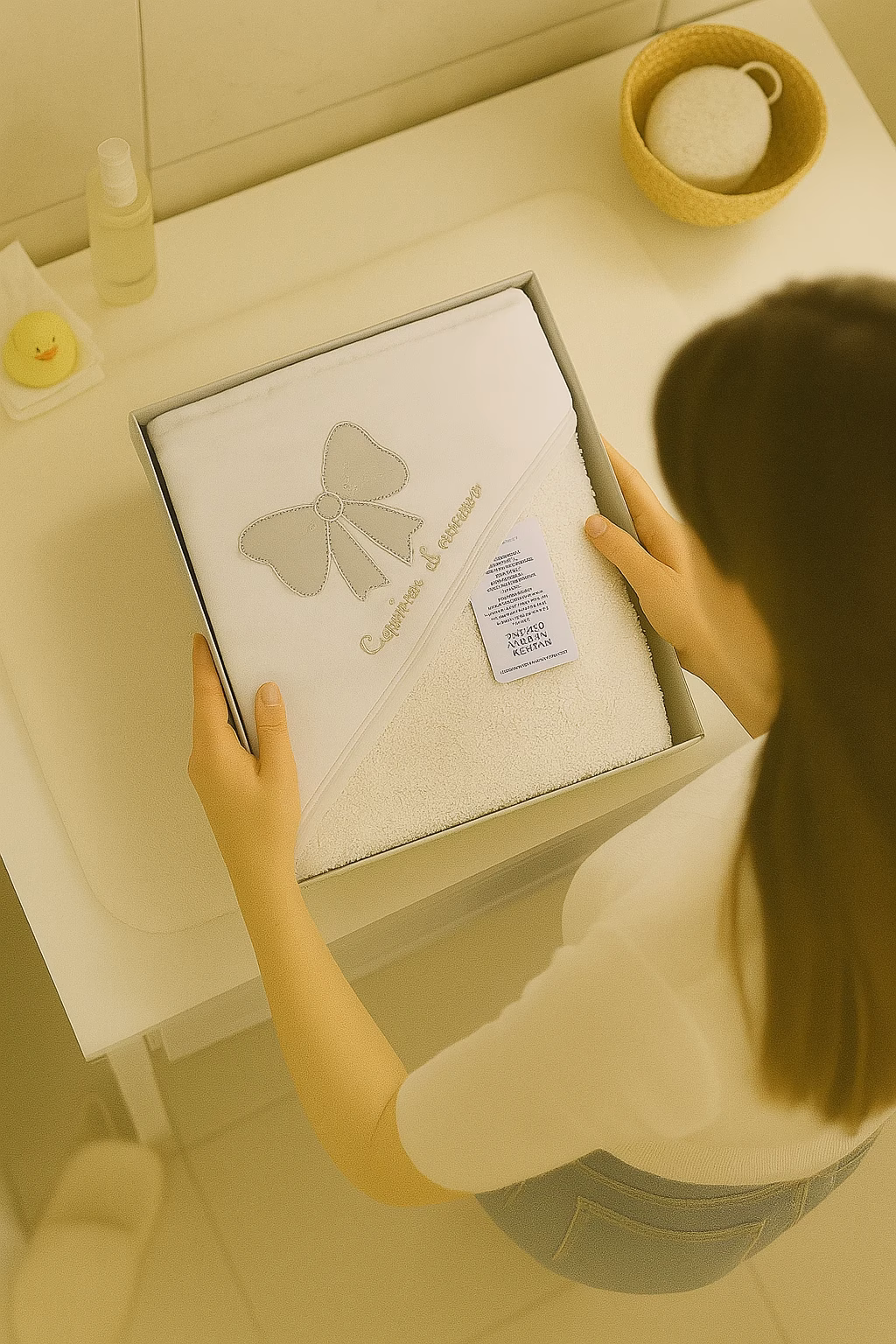 marcluis-accappatoio-neonato-fiocco-grigio accappatoio con fiocco ricamato