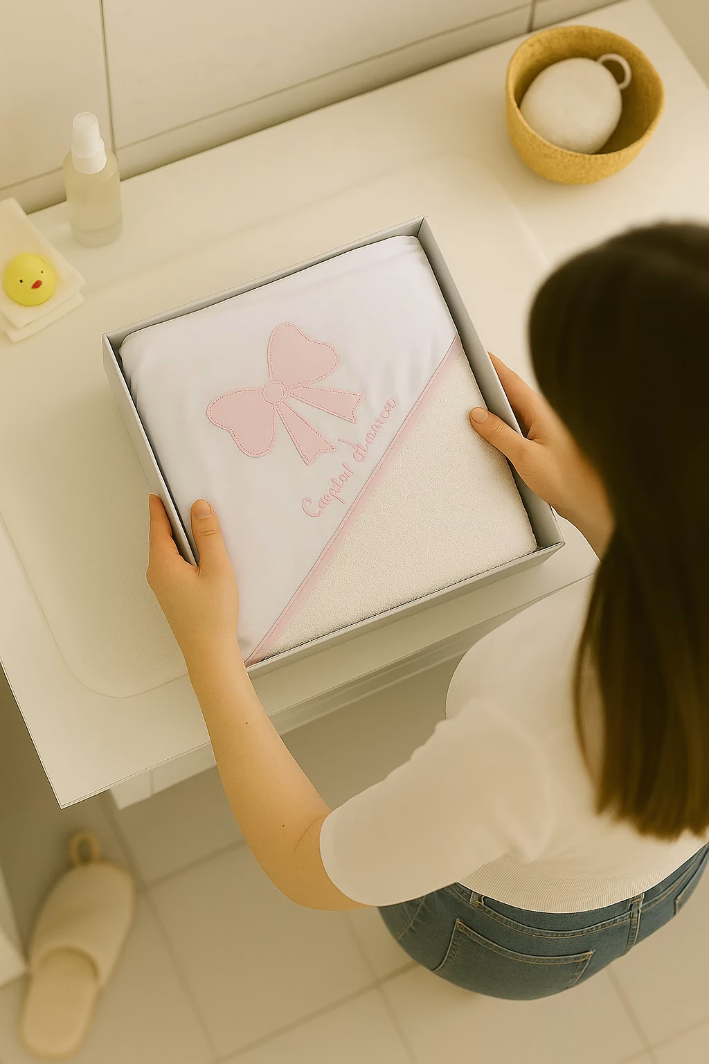 marcluis-accappatoio-neonato-fiocco-rosa accappatoio con fiocco ricamato