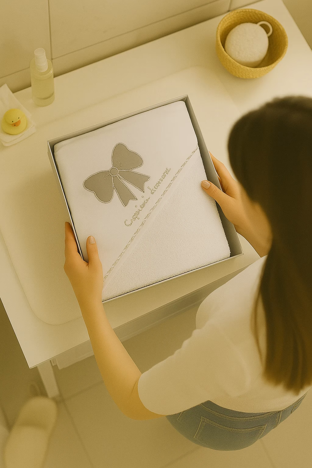 accappatoio con fiocco ricamato